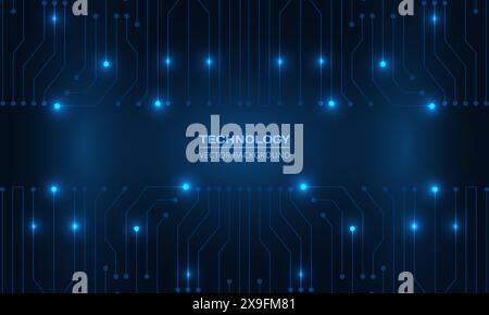 Abstract dark blue technology background with circuit board and text block. Futuristic digital technology vector illustration concept. Stock Vector