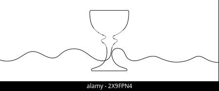 Continuous editable line drawing of holy grail. One line drawing background. Vector illustration. Single line church communion cup icon. Stock Vector