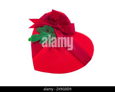 red hearts with a green leaf isolated on white background Stock Photo