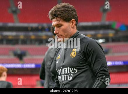 London, UK. 31st May, 2024. Fran Garcia (20) of Real Madrid seen during the last training session before the 2024 UEFA Champions League final between Borussia Dortmund and Real Madrid at Wembley in London. (Photo Credit: Gonzales Photo/Alamy Live News Stock Photo