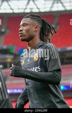 London, UK. 31st May, 2024. Eduardo Camavinga (12) of Real Madrid seen during the last training session before the 2024 UEFA Champions League final between Borussia Dortmund and Real Madrid at Wembley in London. (Photo Credit: Gonzales Photo/Alamy Live News Stock Photo