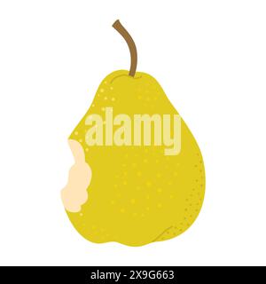 Bitten green ripe vitamin pear with leaf on stem, fruit while eating ...