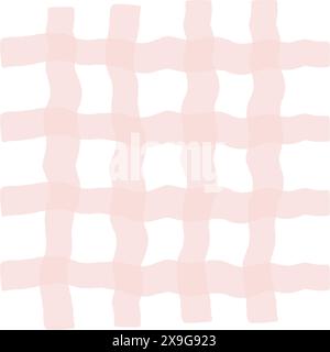 Vector hand drawn cute checkered pattern. cottagecore Doodle Plaid geometrical semitransparent simple texture. Crossing lines. Abstract cute delicate Stock Vector