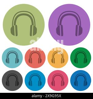 Headphones darker flat icons on color round background Stock Vector