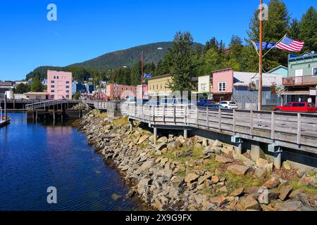 Breakwater at the end of the Ketchikan marina along Stedman Street in Alaska Stock Photo