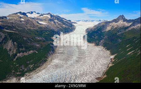 Aerial view of the glaciers located along the Taku Inlet, which are ...