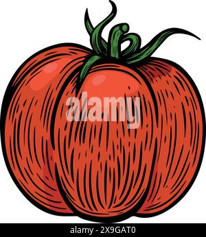 Red tomato line drawing isolated on white background. Stock Vector