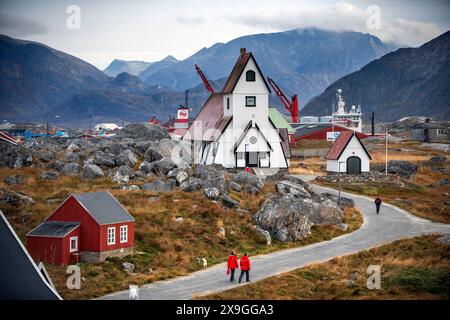 Nanortalik church Island of Qoornoq Province of Kitaa Southern Greenland Kingdom of Denmark Polar Regions Stock Photo