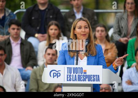 Gijón, Spain, May 31, 2024: Member of the European Parliament for Spain, Susana Solís addresses those present during the Popular Party Campaign Rally for the 2024 European Elections, on May 31, 2024, in Gijón, Spain. Credit: Alberto Brevers / Alamy Live News. Stock Photo