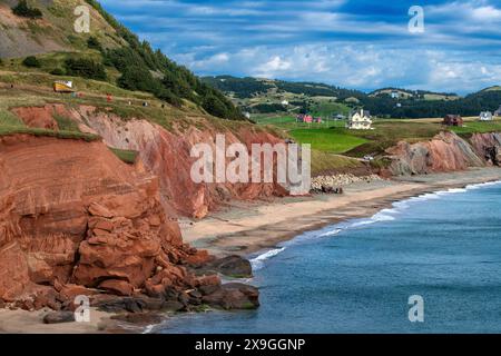 Iles de la Madeleine cliffs overlooking a sandy beach in the Iles de la Madeleine, Quebec, Canada Stock Photo