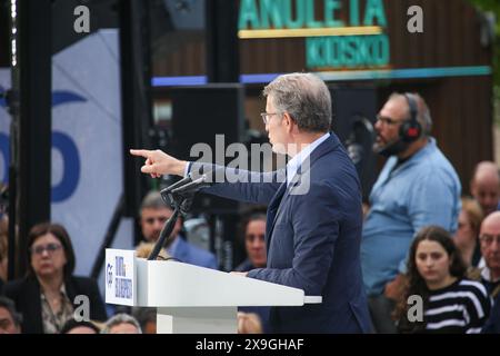 Gijón, Spain, May 31, 2024: The President of the Popular Party, Alberto Núñez Feijoo addresses the public during the Popular Party Campaign Rally for the European Elections 2024, on May 31, 2024, in Gijón, Spain. Credit: Alberto Brevers / Alamy Live News. Stock Photo