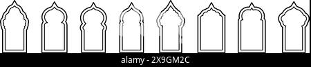 Islamic arch shape with intricate Ramadan pattern. Arab inspired frame design for mosque doors and windows. Flat vector illustration isolated on white Stock Vector