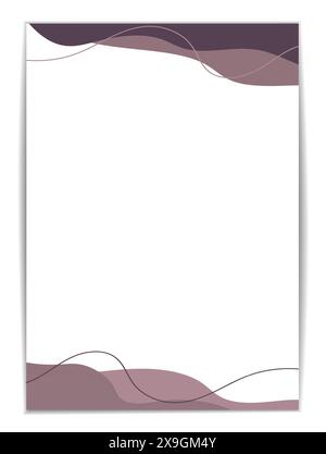 vector illustration features an A4 paper template with abstract, soft purple and maroon fluid shapes at the corners. It is ideal for designing elegant Stock Vector