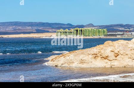 Lac Assal salt lake waters with islands in the middle, the lowest point of Africa, Tadjourah Region, Djibouti Stock Photo