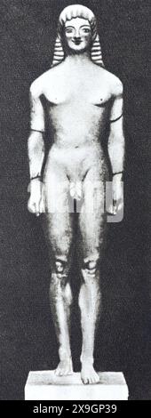 Sculpture of Apollo of Tenea (Kouros of Tenea). Photo from the middle of the 20th century. Stock Photo