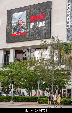 Miami Beach Florida,Alton Road,electronic digital billboard message,Israel-Hamas War surprise attack,woman Noa age 26 kidnapped,sign signs information Stock Photo