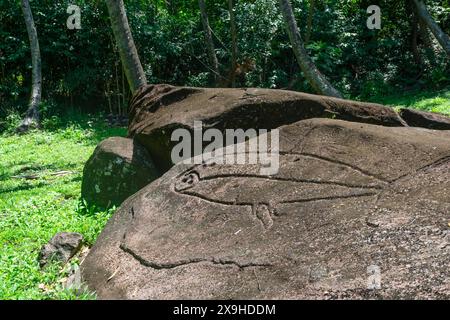 Petroglyph at Fatu Iva, Marquesas Islands, French Polynesia Stock Photo