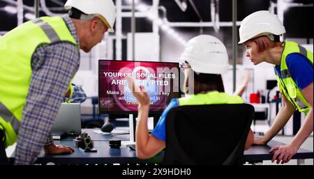 Shocked Engineer In Automated Semiconductor Factory During Ransomware Attack Stock Photo