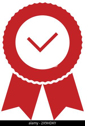 Quality or approved medal with tick. Guaranty certificate medal with approved check, isolated on white. Approved flat style medal Stock Vector