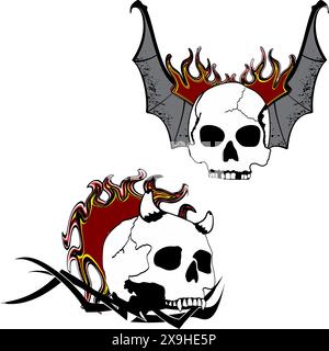 winged skull gotic tattoo pack collection sticker in vector format Stock Vector