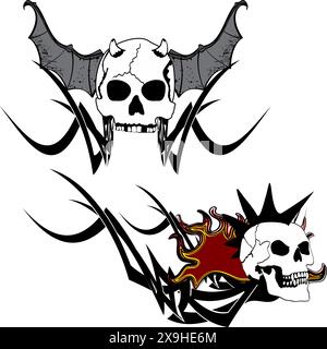 winged skull gotic tattoo pack collection sticker in vector format Stock Vector