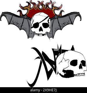 winged skull gotic tattoo pack collection sticker in vector format Stock Vector