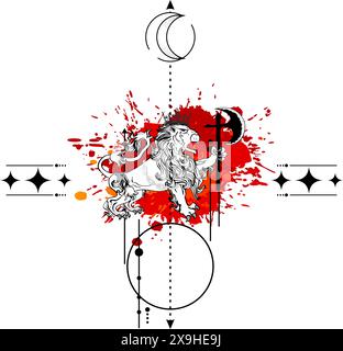 geometric lines tattoo heraldic lion crest illustration in vector format Stock Vector