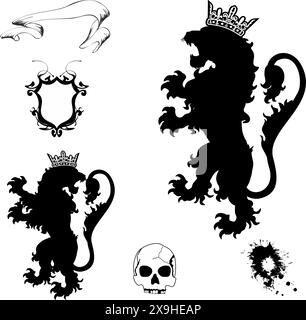 heraldic lion pack collection set illustration in vector format Stock Vector