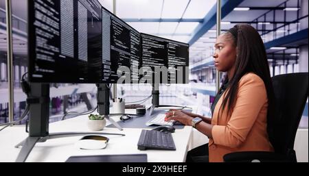 Web Developer Coding On Computer To Develop Code Stock Photo