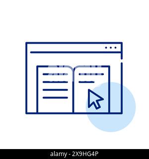 Web browser page with text and mouse click. Virtual book navigation and digital library access. Vector icon Stock Vector