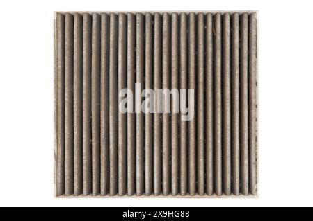Used car cabin air filter isolated on white background. Dirty carbon car air filter with dust isolated Stock Photo