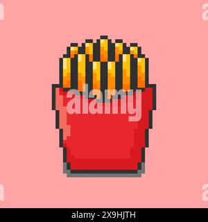 Vector Illustration of French fries with Pixel Art Design, perfect for game assets themed designs Stock Vector