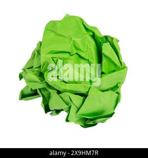 crumpled green colorful paper ball on white background Stock Photo