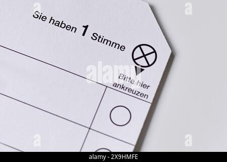 Germany - May 2024: German ballot paper for Elections to the European Parliament Stock Photo