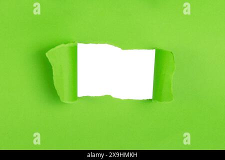 torn paper on white color background. Paper space for text. Ripped paper with empty space for writing in the middle Stock Photo