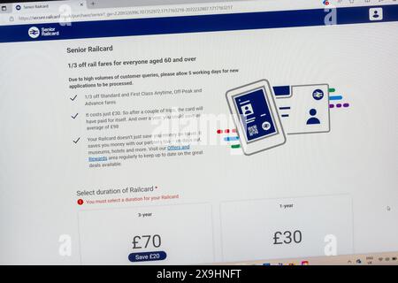 Applying for a senior railcard online, retailer for National Rail website on laptop computer, England, UK Stock Photo
