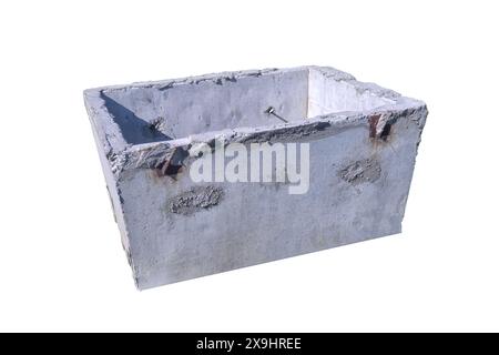 Reinforced concrete blocks of a storm well isolate on a white background close-up. Stock Photo