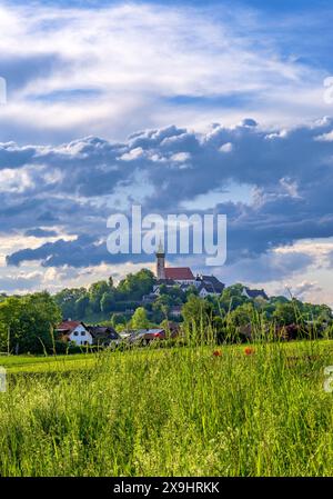 Storm clouds over the landscape near Andechs Monastery, Upper Bavaria, Bavaria, Germany, Europe Stock Photo