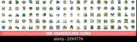 100 shareholder icons set. Color line set of shareholder vector icons thin line color flat on white Stock Vector