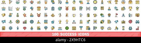 100 success icons set. Color line set of success vector icons thin line color flat on white Stock Vector