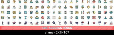 100 success icons set. Color line set of success vector icons thin line color flat on white Stock Vector