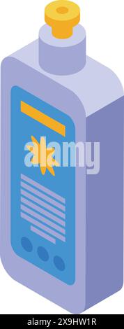 Colorful and vibrant isometric vector illustration of a modern. Single cleaning product bottle with detergent and disinfectant for household hygiene. Featuring a simple Stock Vector