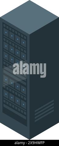 Detailed isometric vector illustration of a modern server rack in a data center with networking equipment and computer hardware Stock Vector