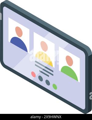 3d isometric icon depicting a digital photo gallery app with user profiles Stock Vector