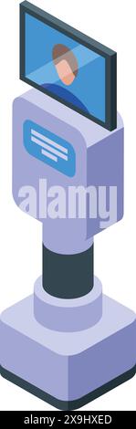 Isometric illustration of a modern interactive kiosk with a digital interface Stock Vector