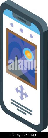 Isometric illustration of a mobile phone displaying an art gallery application interface Stock Vector