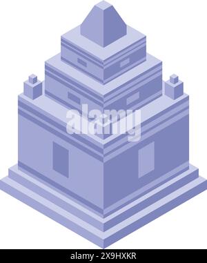 Digital isometric artwork depicting a stylized purple temple with an abstract design Stock Vector