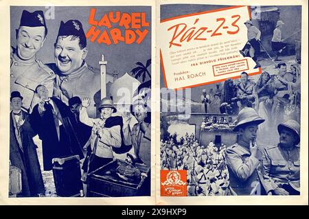 Czech Trade Ad for STAN LAUREL and OLIVER HARDY with JAMES FINLAYSON in BONNIE SCOTLAND / RAZ-2-3 1935 director JAMES W. HORNE Hal Roach Studios / Metro Goldwyn Mayer (MGM) Stock Photo