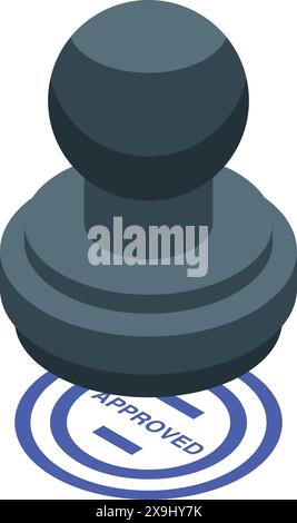 Isometric rubber stamp icon for official document approval, certification and validation in a modern, professional and geometric vector illustration Stock Vector
