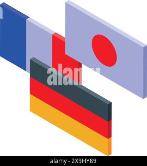 Modern abstract isometric geometric composition with bold overlapping shapes and vibrant colors, creating a threedimensional illustration Stock Vector
